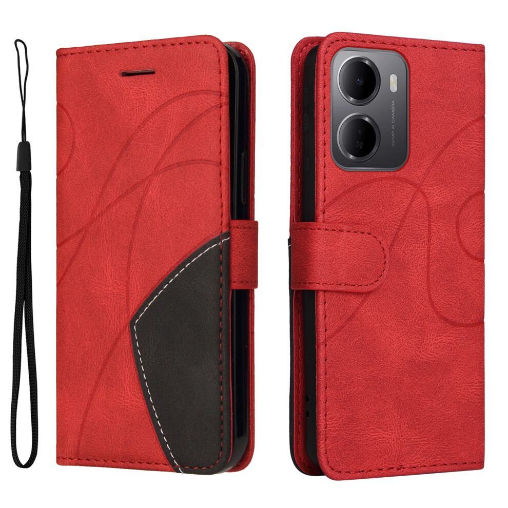 (Red) Phone Cover For Xiaomi Mi 15A 5G Leather Phone Case Stand Wallet With Bi-Colour Splicing Design Red 6914293745446