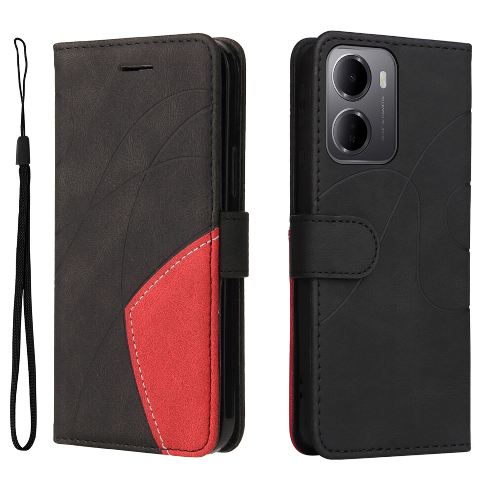 (Black) Phone Cover For Xiaomi Redmi 15A 5G Leather Phone Case Stand Wallet With Bi-Colour Splicing Design Black 6914299732655
