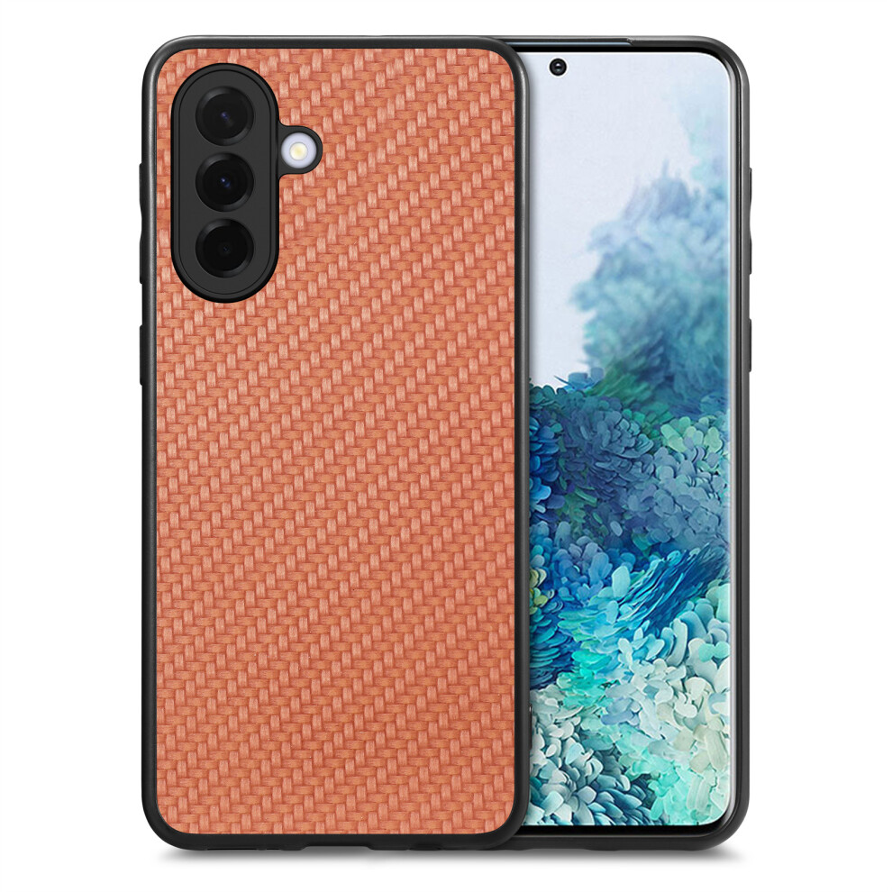 (Brown) Phone Cover For Samsung Galaxy A27 Case Carbon Fiber Texture Pu Leather + Pc + Tpu Phone Cover Brown 6914298406663