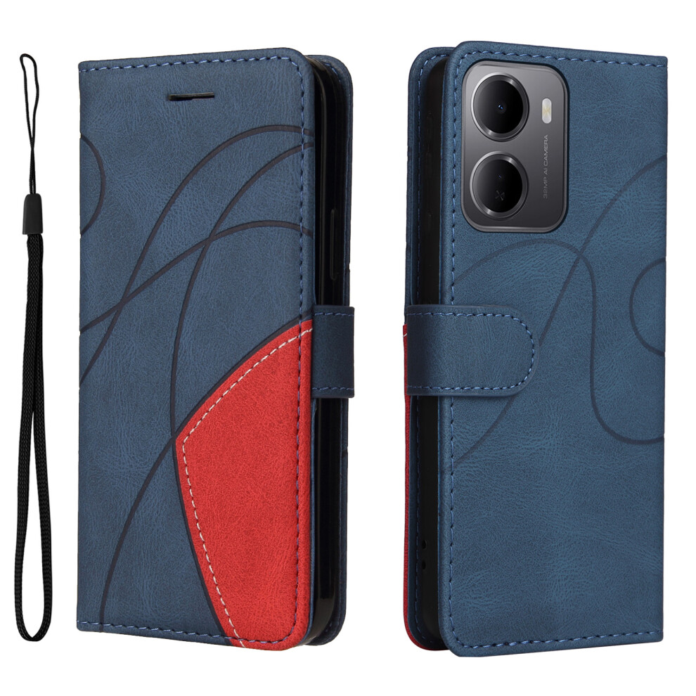 (Blue) Phone Cover For Xiaomi Redmi 15A 5G Leather Phone Case Stand Wallet With Bi-Colour Splicing Design Blue 6914295937665