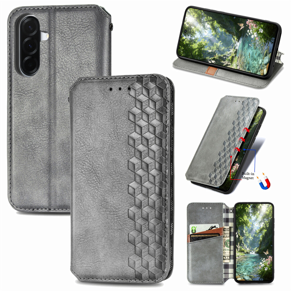 (Grey) Phone Cover For Samsung Galaxy A27 Case Rhombus Imprint Pu Leather Wallet Phone Cover Grey 6914292012600