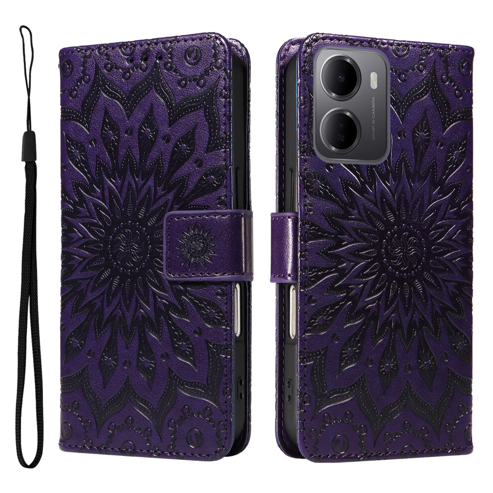 (Purple) Phone Cover For Xiaomi Redmi 15A 5G Leather Wallet Case Sunflower Imprinted Phone Cover Purple 6914298425336