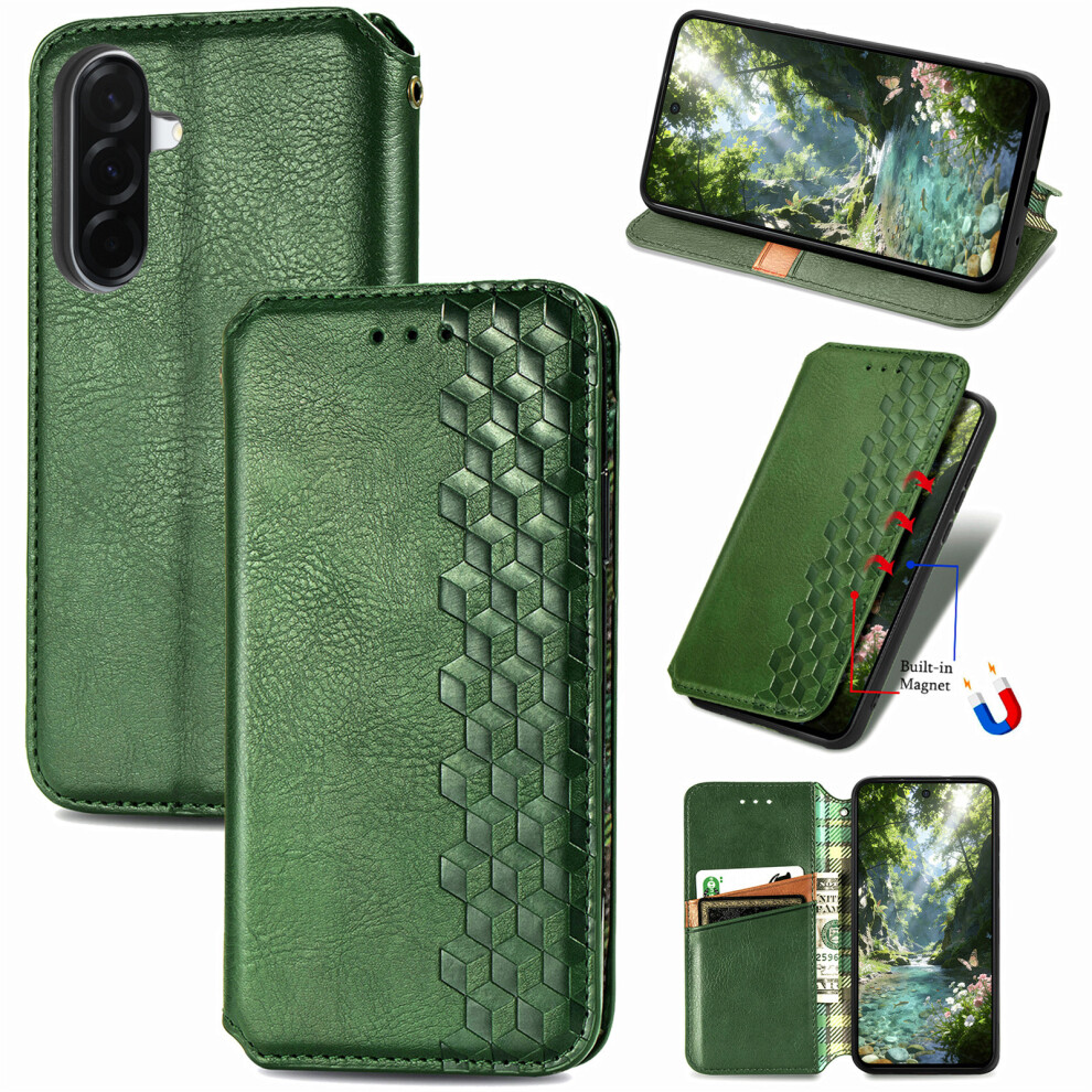 (Green) Phone Cover For Samsung Galaxy A27 Case Rhombus Imprint Pu Leather Wallet Phone Cover Green 6914296489798
