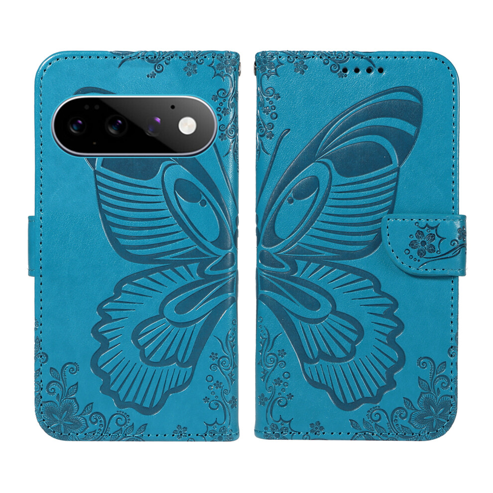 (Blue) Phone Cover For Google Pixel 11 Pro Case Butterfly Pattern Pu Leather Folio Flip Phone Cover Blue 6914298904855