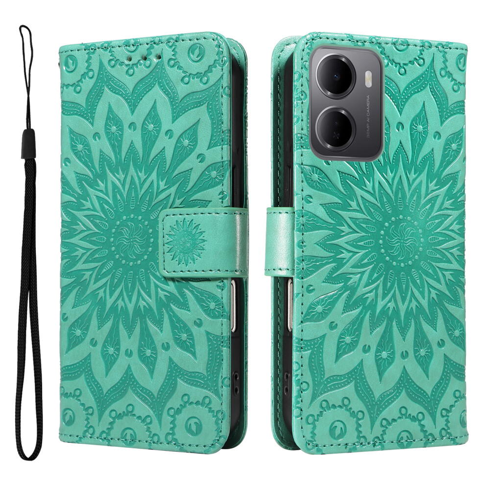 (Green) Phone Cover For Xiaomi Redmi 15A 5G Leather Wallet Case Sunflower Imprinted Phone Cover Green 6914296505924