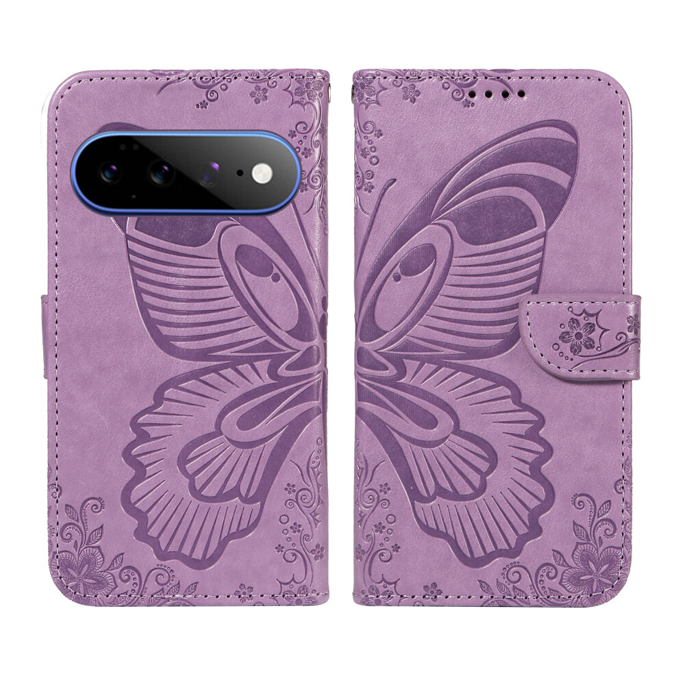 (Light ) Phone Cover For Google Pixel 11 Pro Xl Case Butterfly Pattern Pu Leather Folio Flip Phone Cover Purple 6914292950445