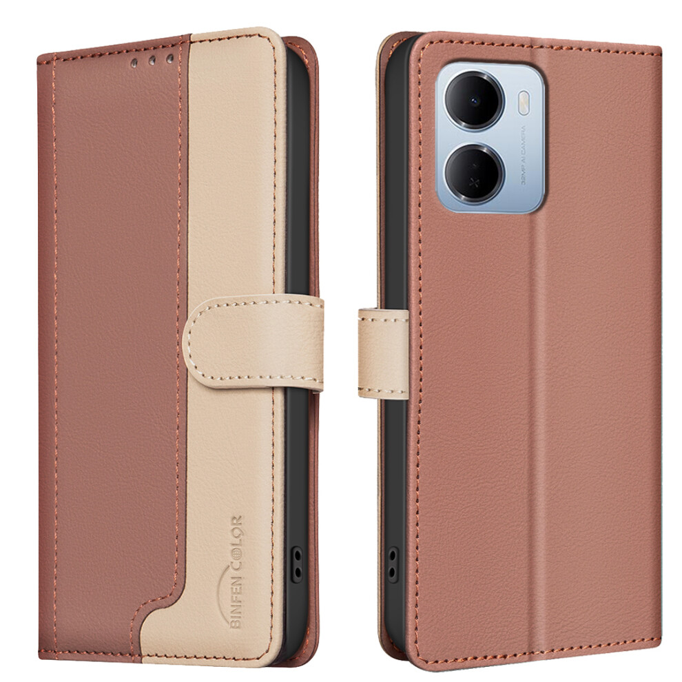 (Brown) Phone Cover For Xiaomi Redmi 15A 5G Leather Case Splicing Color Rfid Blocking Wallet Stand Phone C Brown 6914290344161