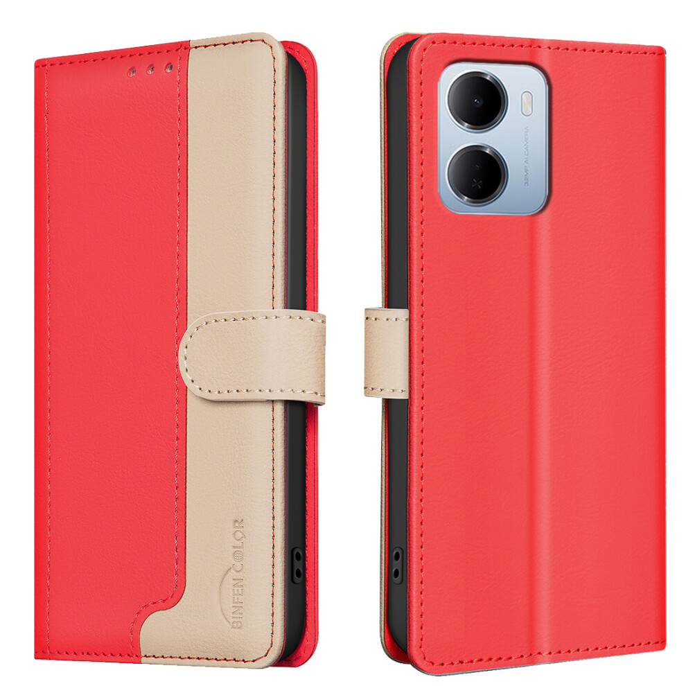 (Red) Phone Cover For Xiaomi Mi 15A 5G Leather Case Splicing Color Rfid Blocking Wallet Stand Phone C Red 6914299878766