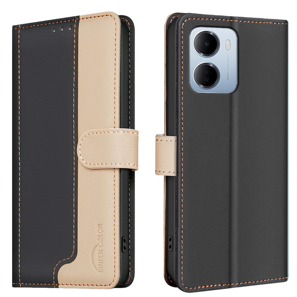 (Black) Phone Cover For Xiaomi Redmi 15A 5G Leather Case Splicing Color Rfid Blocking Wallet Stand Phone C Black 6914292931789