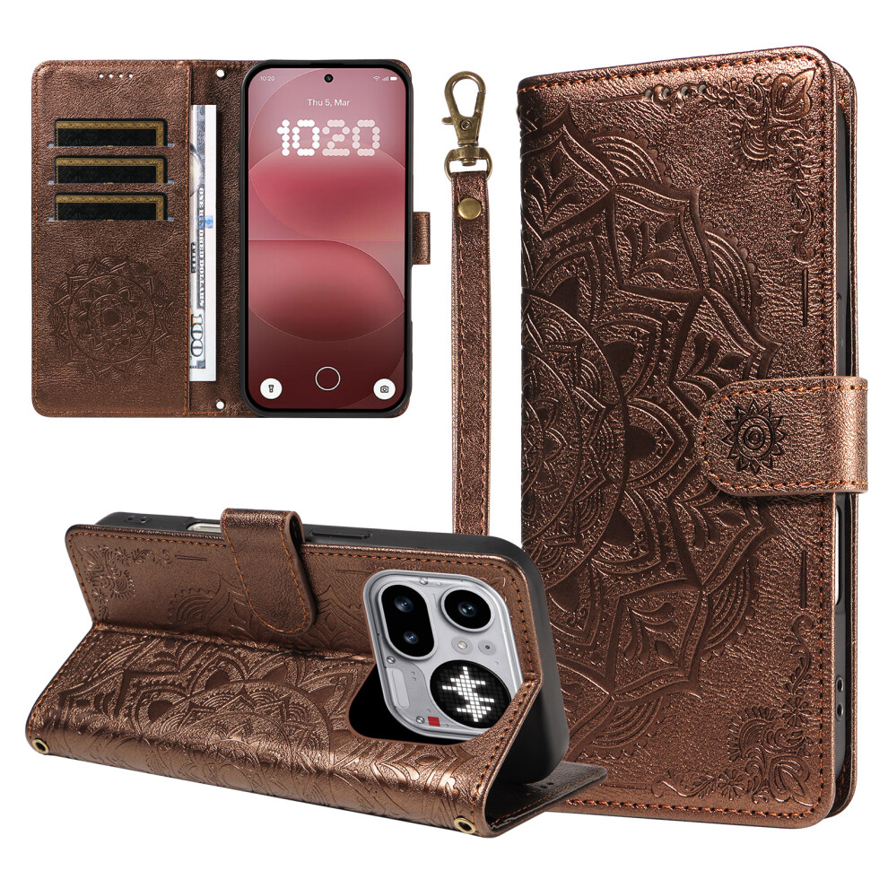 (Brown) Phone Cover For Nothing Phone (4A) Pro Wallet Case Embossed Mandala Pattern Pu Leather + Tpu Cover Brown 6914294868458