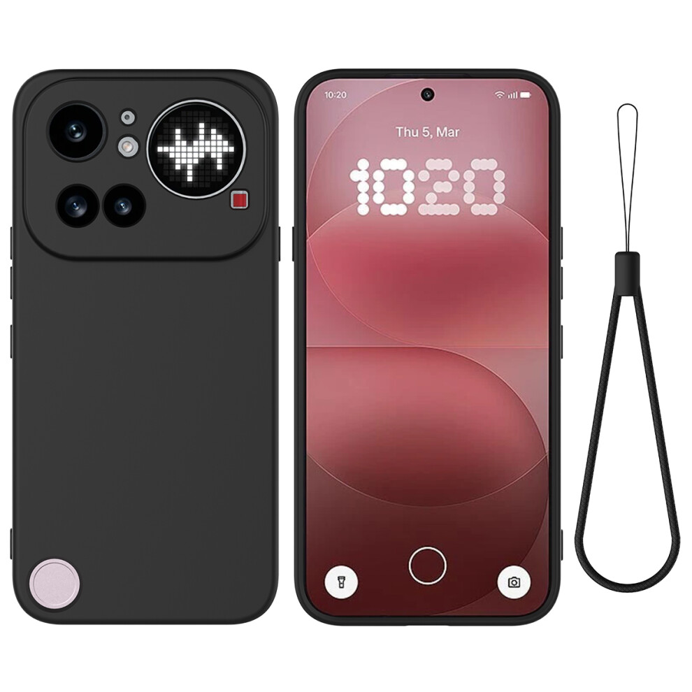 (Black) Phone Cover For Nothing Phone (4A) Pro Liquid Silicone Case Phone Back Cover With Hand Strap Black 6914296134636