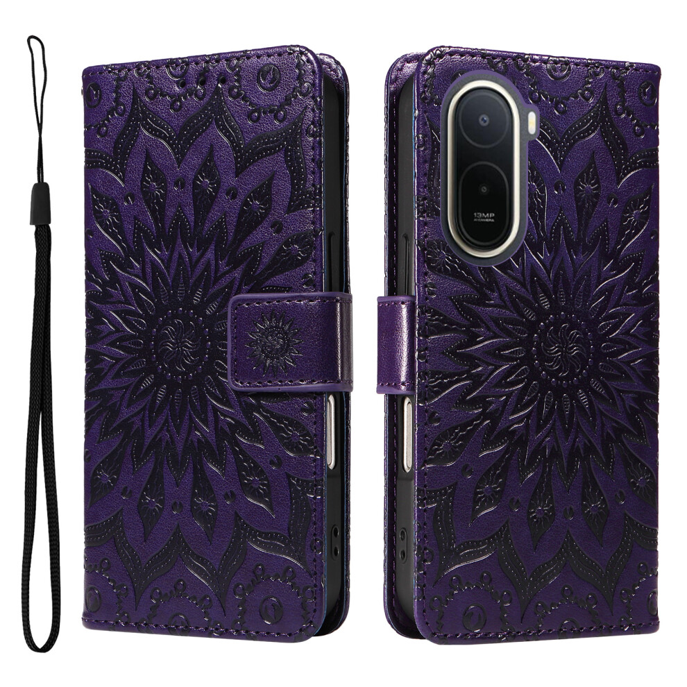 (Purple) Phone Cover For Xiaomi Redmi A7 Pro 4G (171.56Mm) Leather Wallet Case Sunflower Imprinted Phone Cove Purple 6914291623951