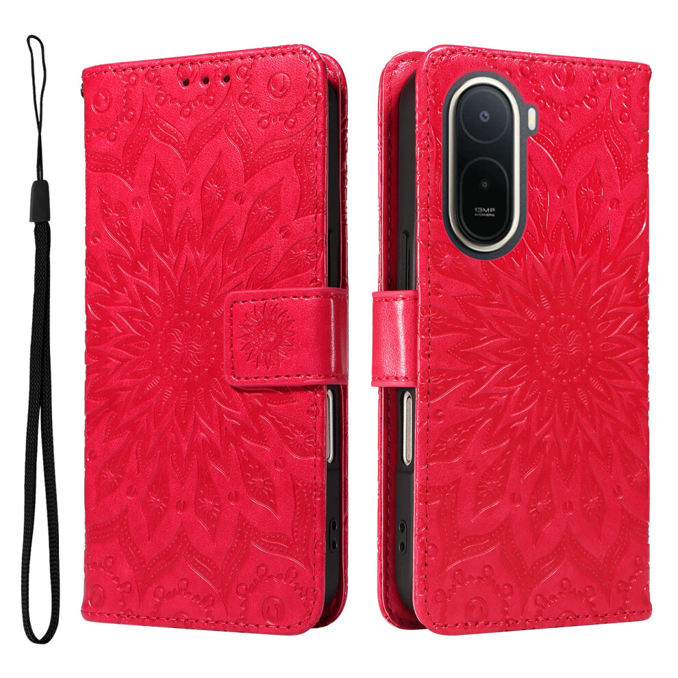 (Red) Phone Cover For Xiaomi Mi A7 Pro 4G (171.56Mm) Leather Wallet Case Sunflower Imprinted Phone Cove Red 6914298570937