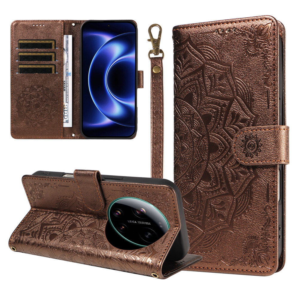 (Brown) Phone Cover For Xiaomi 17 Ultra 5G Wallet Case Embossed Mandala Pattern Pu Leather + Tpu Cover With Brown 6914297448046
