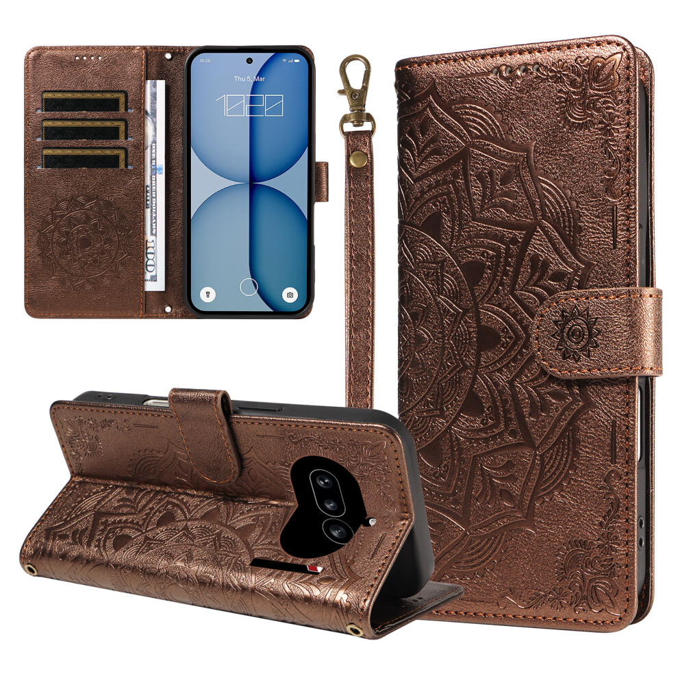 (Brown) Phone Cover For Nothing Phone (4A) Wallet Case Embossed Mandala Pattern Pu Leather + Tpu Cover With Brown 6914294388314
