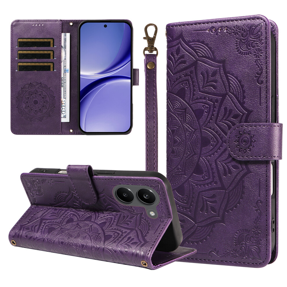 (Purple) Phone Cover For Xiaomi Poco X8 Pro 5G / Xiaomi Redmi Turbo 5 5G Wallet Case Embossed Mandala Patter Purple 6914298123300