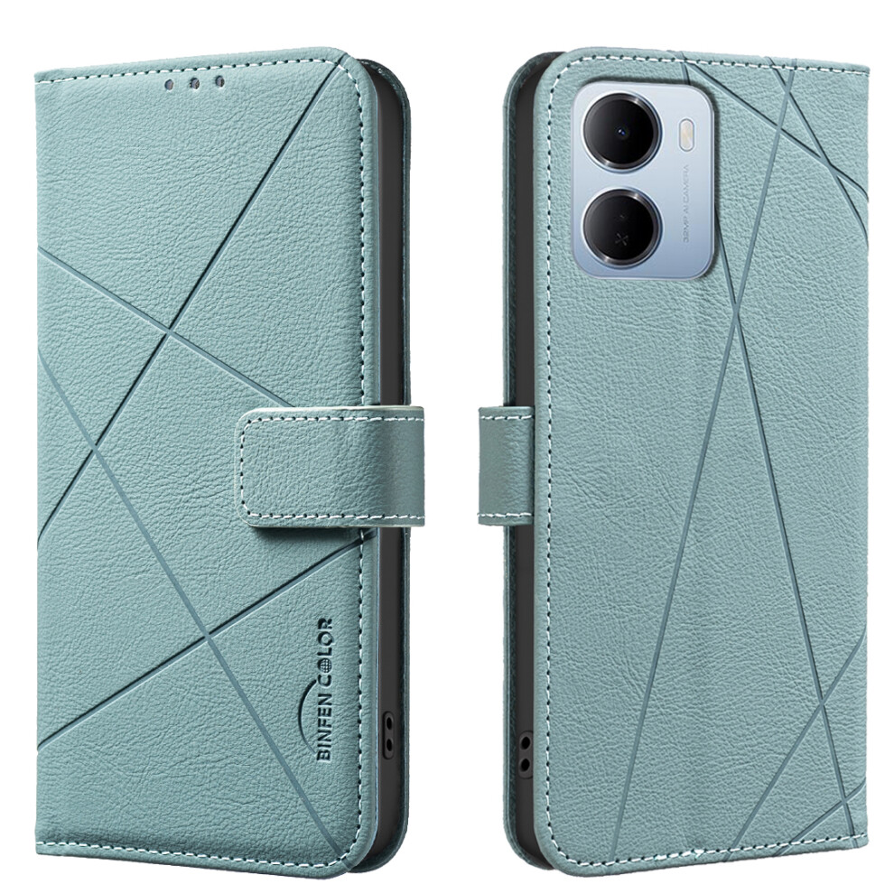 (Green) Phone Cover For Xiaomi Redmi 15A 5G Bf35 Case Geometry Imprinted Leather Phone Cover Rfid Blocking Green 6914292316241