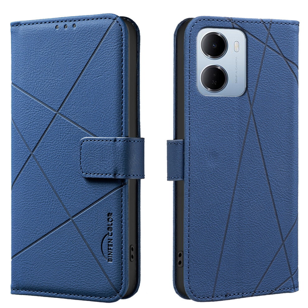 (Blue) Phone Cover For Xiaomi Redmi 15A 5G Bf35 Case Geometry Imprinted Leather Phone Cover Rfid Blocking Blue 6914298397220