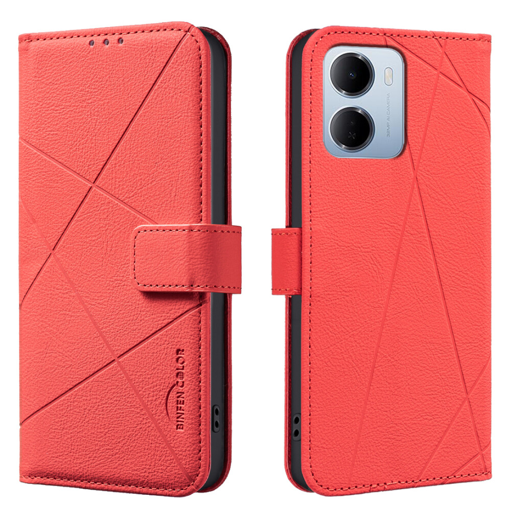 (Red) Phone Cover For Xiaomi Mi 15A 5G Bf35 Case Geometry Imprinted Leather Phone Cover Rfid Blocking Red 6914292128967
