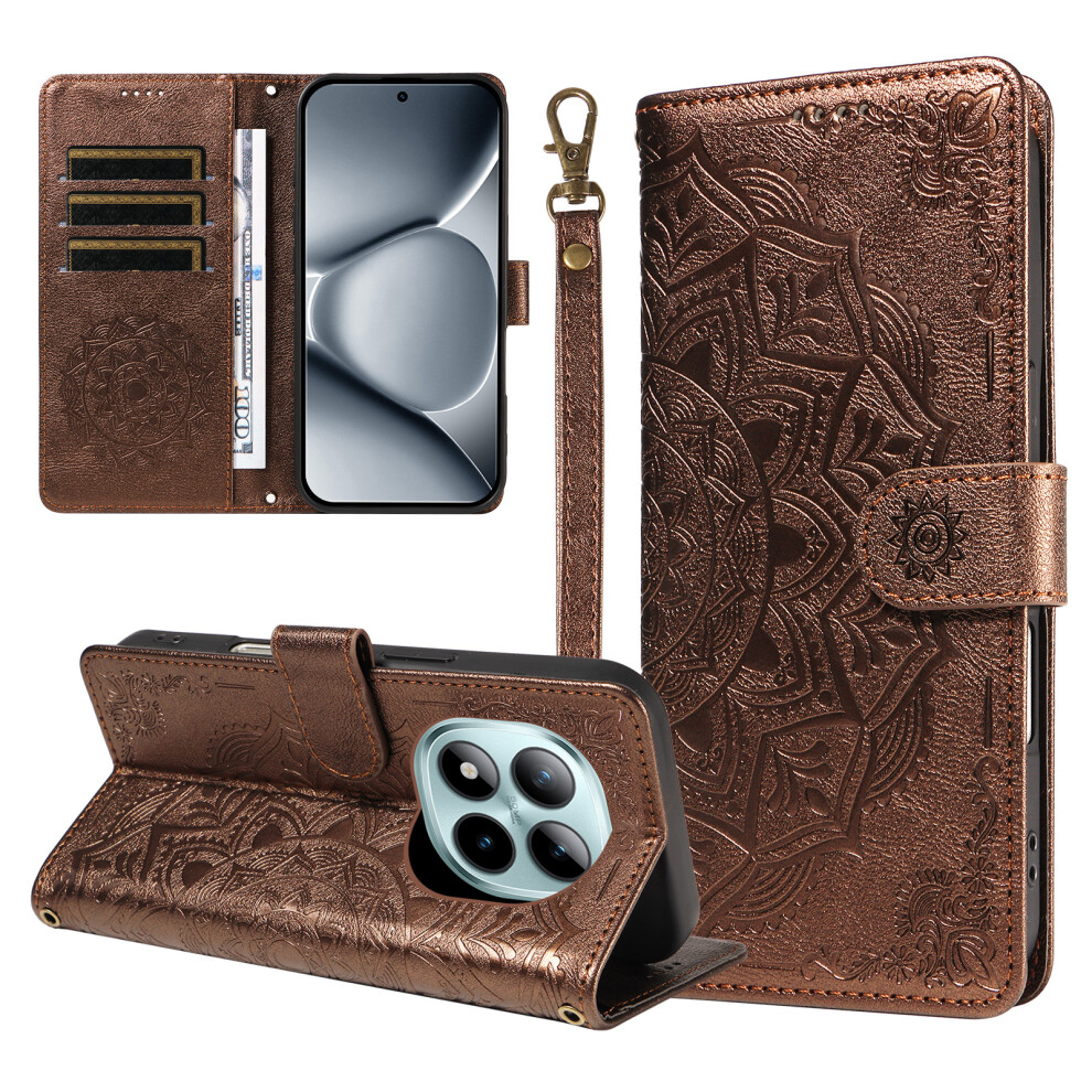 (Brown) Phone Cover For Xiaomi Poco M8 Pro 5G / Xiaomi Redmi Note 15 Pro+ 5G (Global) Wallet Case Embossed Brown 6914292713590