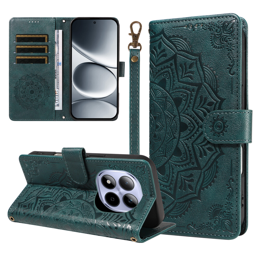 (Green) Phone Cover For Xiaomi Redmi Note 15 Pro 4G (Global) Wallet Case Embossed Mandala Pattern Pu Leathe Green 6914295230841
