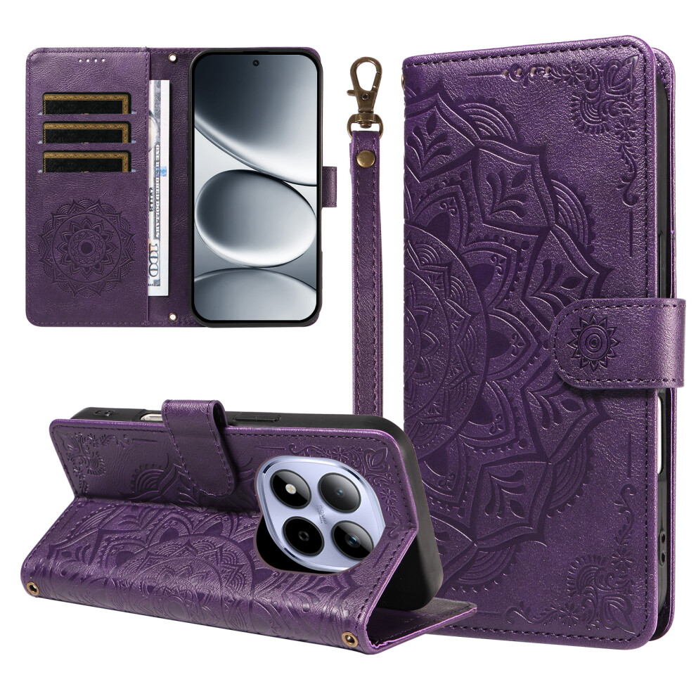 (Purple) Phone Cover For Xiaomi Redmi Note 15 Pro 4G (Global) Wallet Case Embossed Mandala Pattern Pu Leathe Purple 6914291477516