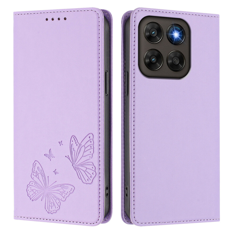 (Light ) Phone Cover For Motorola Moto G77 5G / Motorola Moto G67 5G Wallet Case Rfid Blocking Butterfly Imp Purple 6914297356730