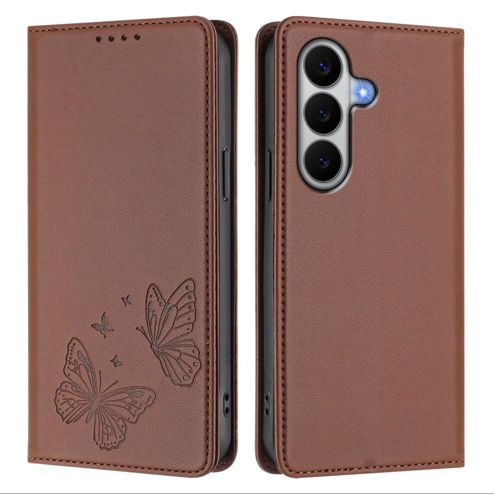 (Brown) Phone Cover For Samsung Galaxy A27 Wallet Case Rfid Blocking Butterfly Imprinted Magnetic Flip Leat Brown 6914293213839