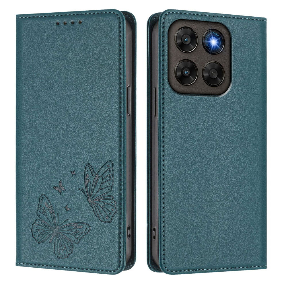 (Peacock ) Phone Cover For Motorola Moto G77 5G / Motorola Moto G67 5G Wallet Case Rfid Blocking Butterfly Imp Green 6914293570444