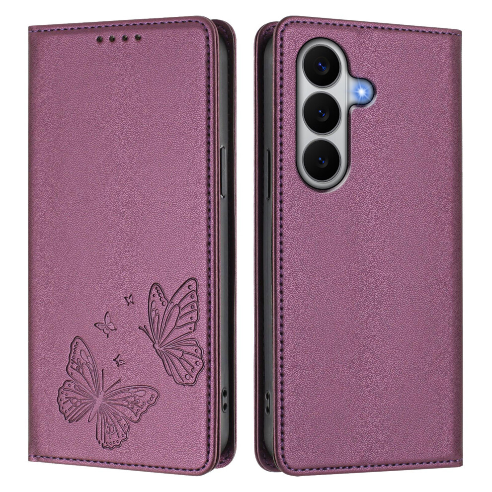 (Violet) Phone Cover For Samsung Galaxy A27 Wallet Case Rfid Blocking Butterfly Imprinted Magnetic Flip Leat 6914290031306