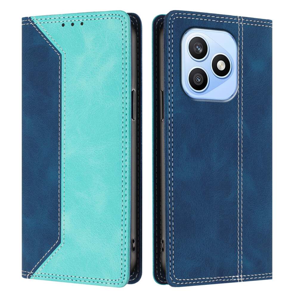(Dark Blue / Green) Phone Cover For Honor X8d 4G Leather Case Skin Touch Color Splicing Rfid Blocking Wallet Stand Phon Blue,Green 6914294215962