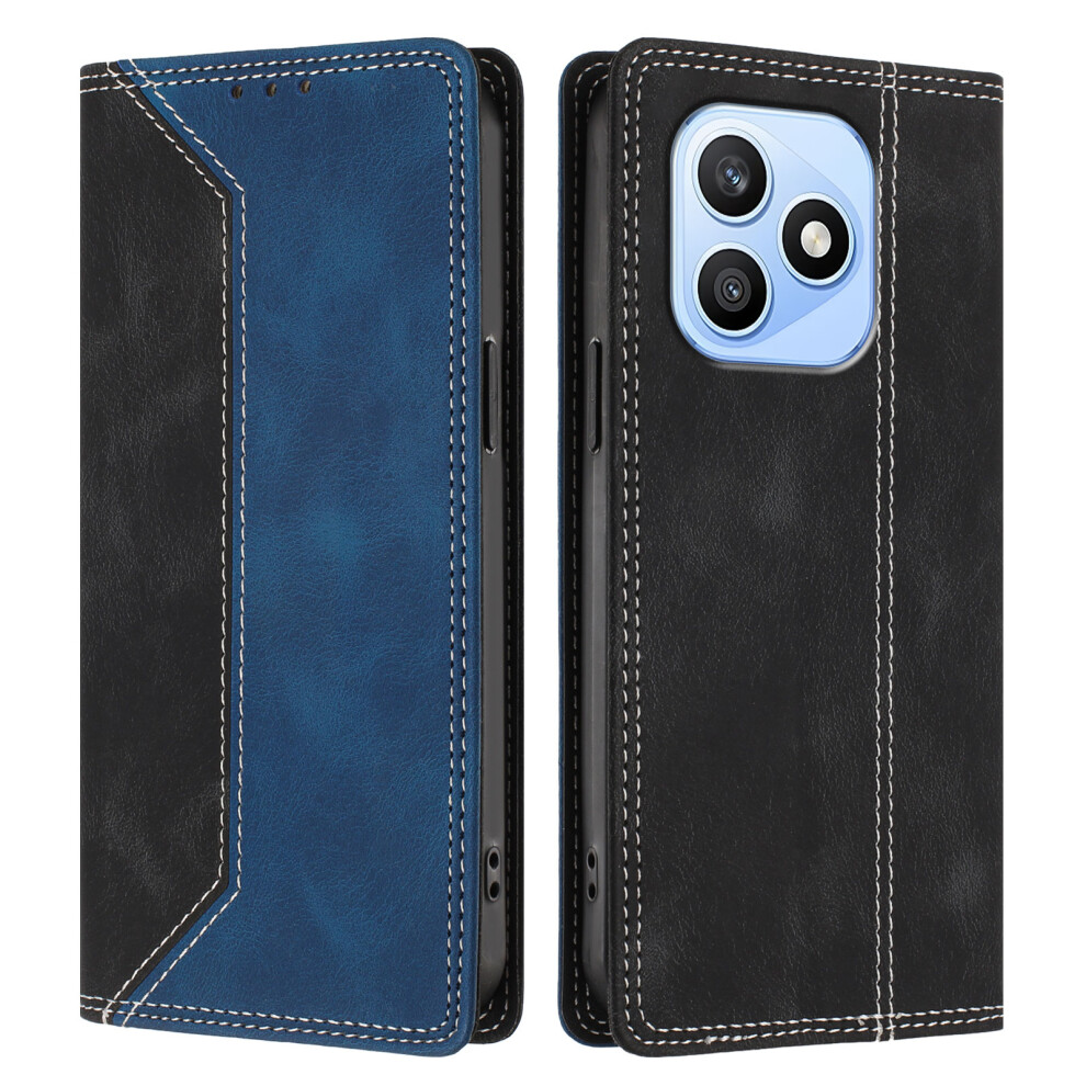 (Black / Dark Blue) Phone Cover For Honor X8d 4G Leather Case Skin Touch Color Splicing Rfid Blocking Wallet Stand Phon Blue,Black 6914299389248