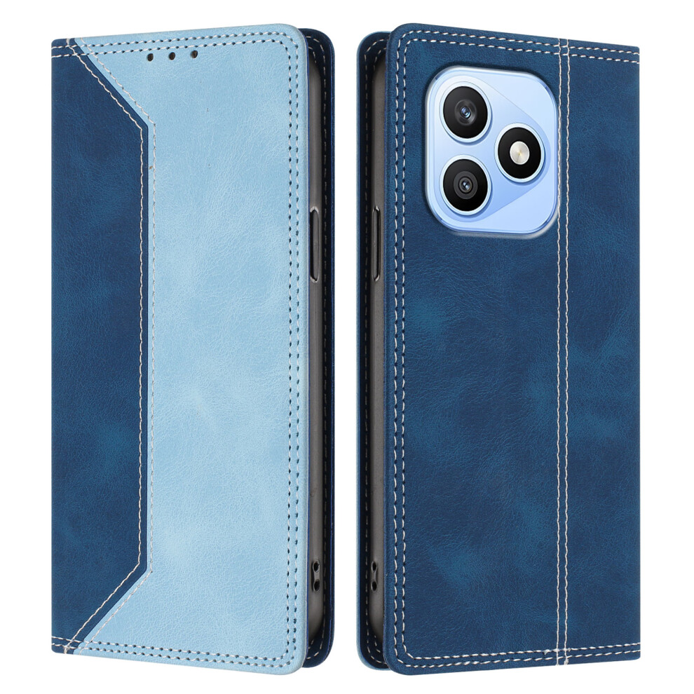 (Dark / ) Phone Cover For Honor X8d 4G Leather Case Skin Touch Color Splicing Rfid Blocking Wallet Stand Phon Blue 6914298542361