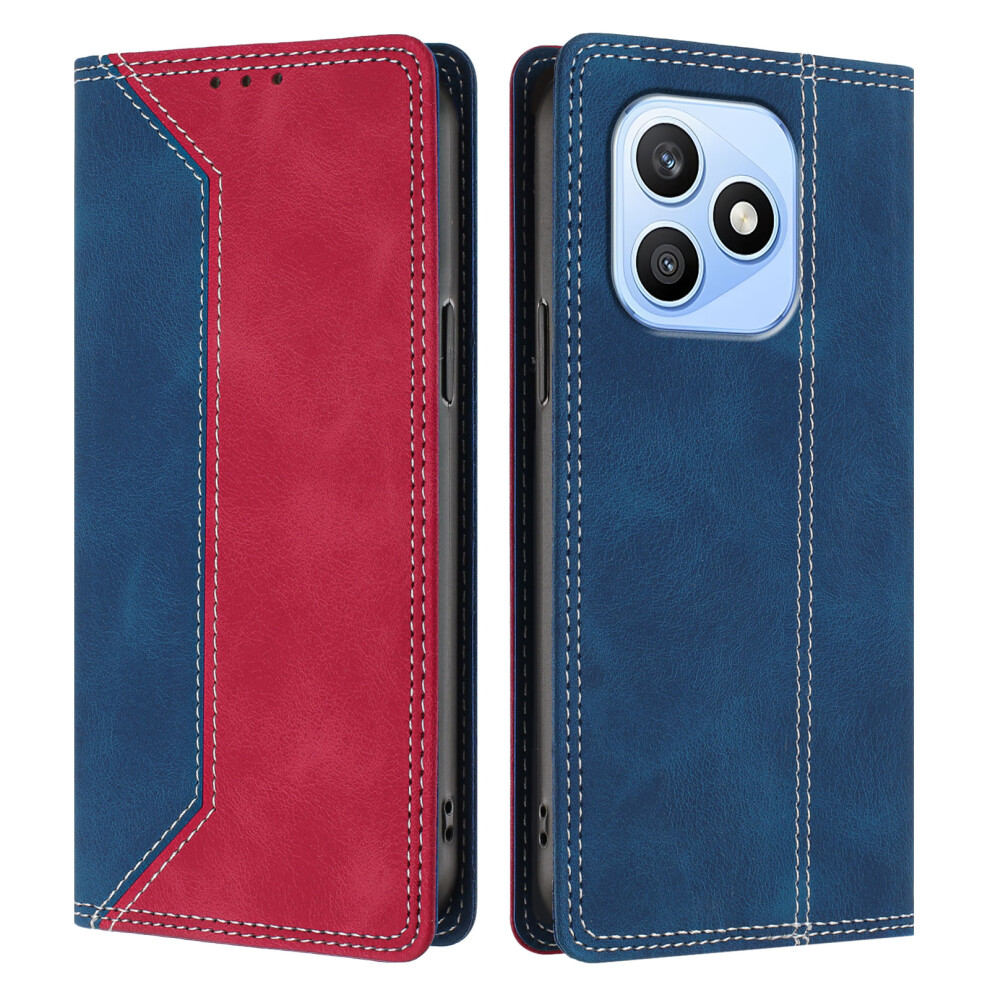 (Dark Blue / Red) Phone Cover For Honor X8d 4G Leather Case Skin Touch Color Splicing Rfid Blocking Wallet Stand Phon Blue,Red 6914291147686