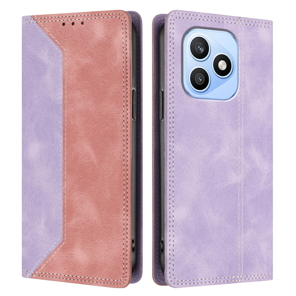 (Purple / Pink) Phone Cover For Honor X8d 4G Leather Case Skin Touch Color Splicing Rfid Blocking Wallet Stand Phon Pink,Purple 6914297466200