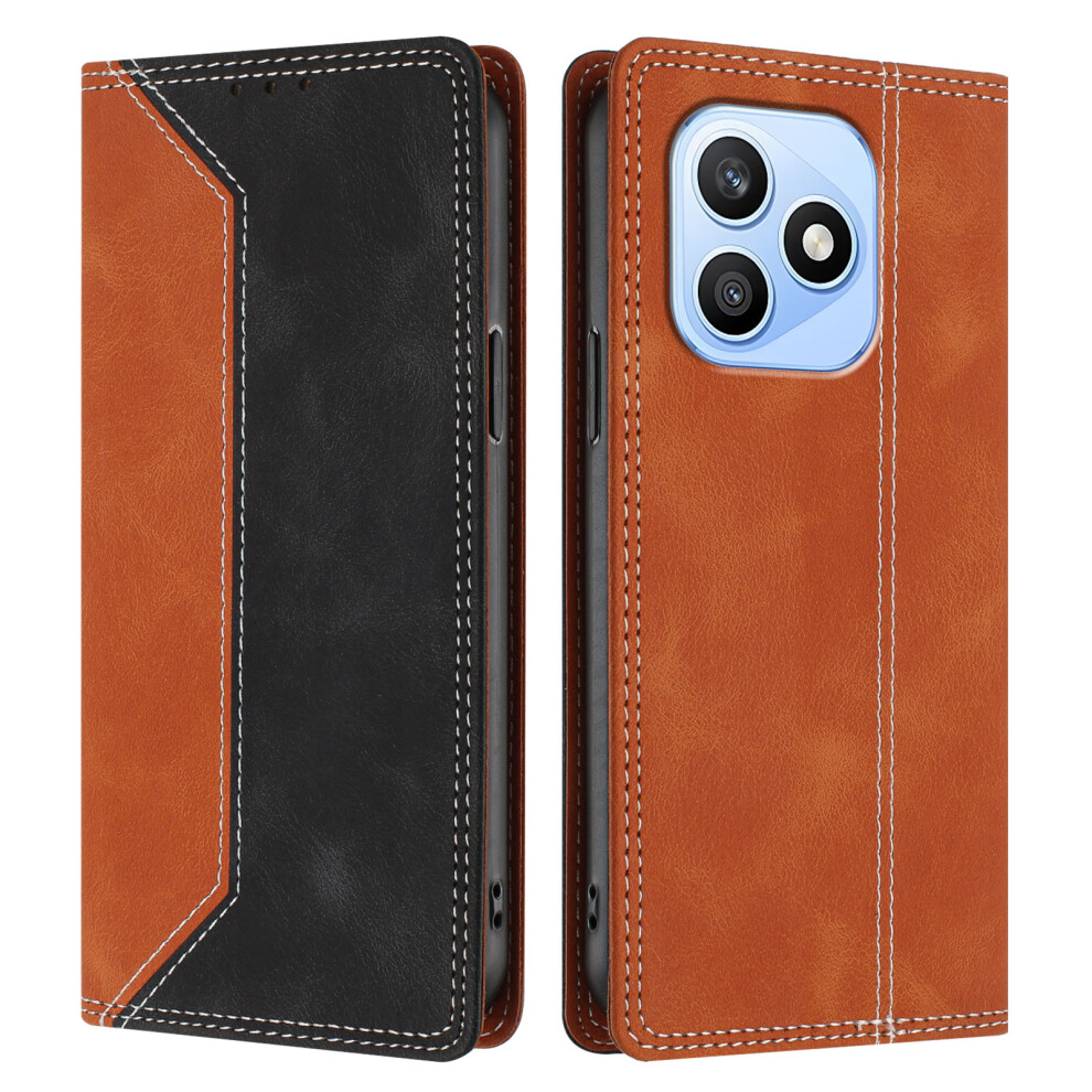 (Brown / Black) Phone Cover For Honor X8d 4G Leather Case Skin Touch Color Splicing Rfid Blocking Wallet Stand Phon Black,Brown 6914296449112