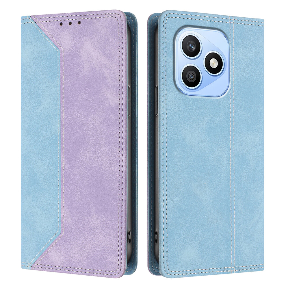 (Blue / Purple) Phone Cover For Honor X8d 4G Leather Case Skin Touch Color Splicing Rfid Blocking Wallet Stand Phon Blue,Purple 6914299418047