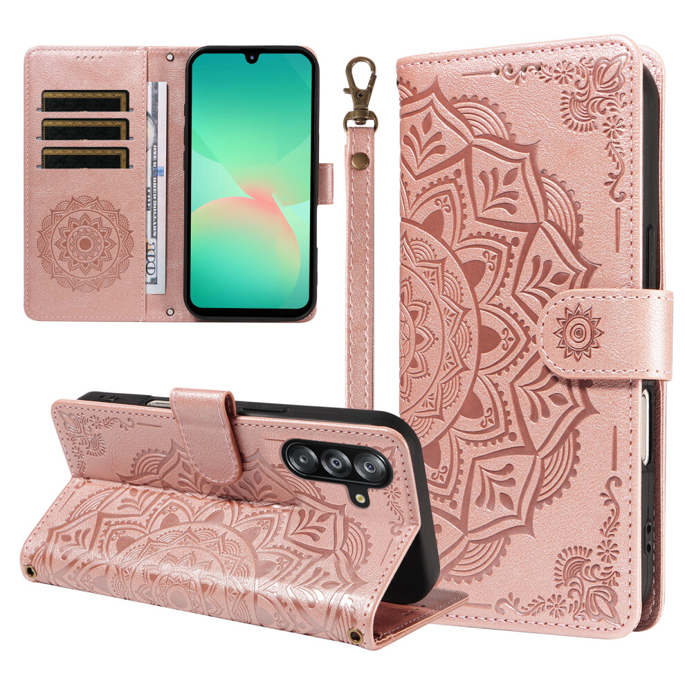 (Rose ) Phone Cover For Samsung Galaxy A16 5G / Galaxy A16 4G / Galaxy A17 5G / Galaxy A26 5G Wallet Case E Gold 6914293492548