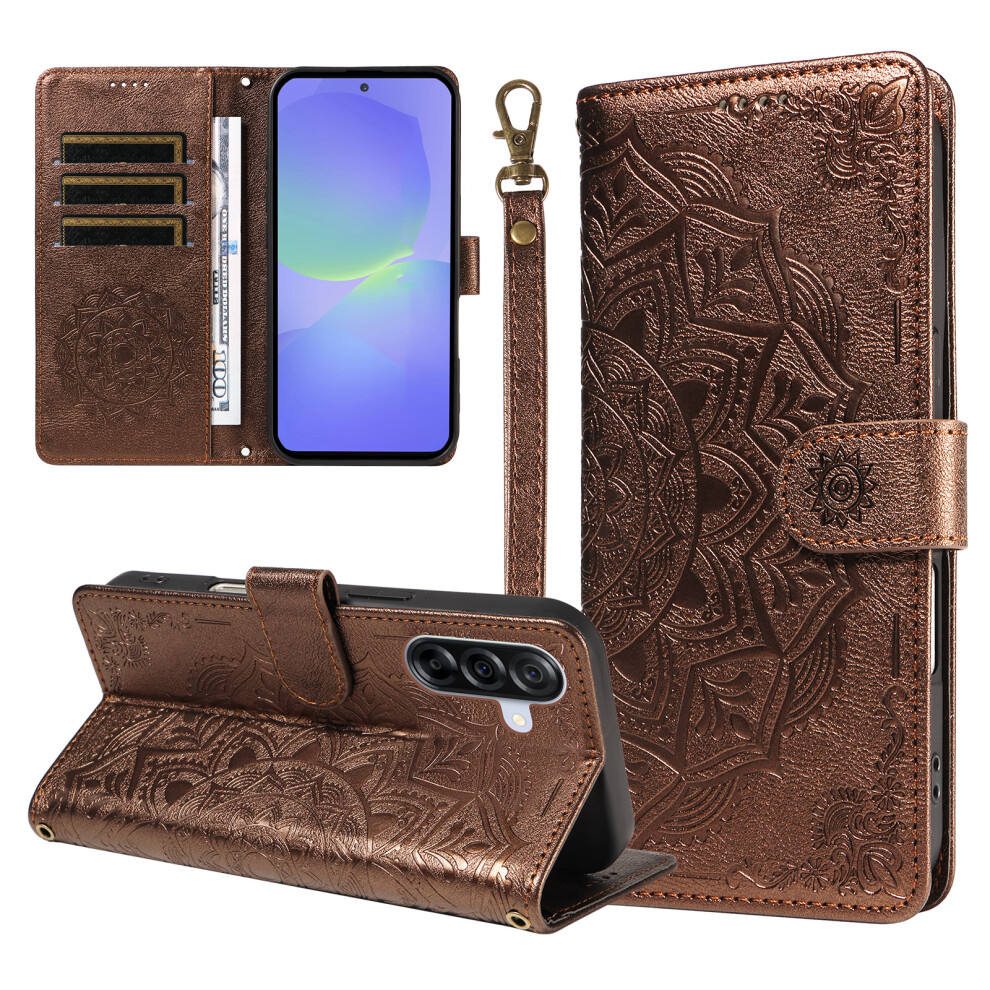(Brown) Phone Cover For Samsung Galaxy A36 5G Wallet Case Embossed Mandala Pattern Pu Leather + Tpu Cover W Brown 6914296806267