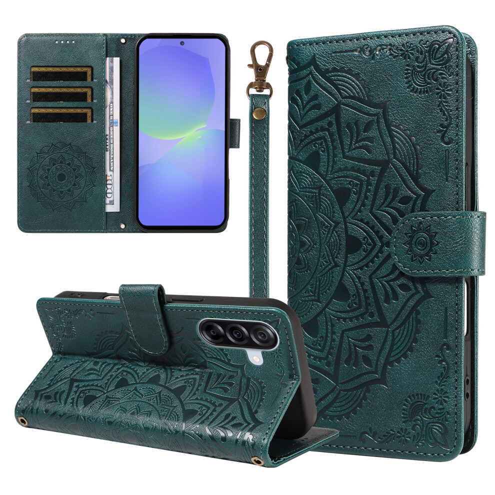 (Green) Phone Cover For Samsung Galaxy A36 5G Wallet Case Embossed Mandala Pattern Pu Leather + Tpu Cover W Green 6914290991112