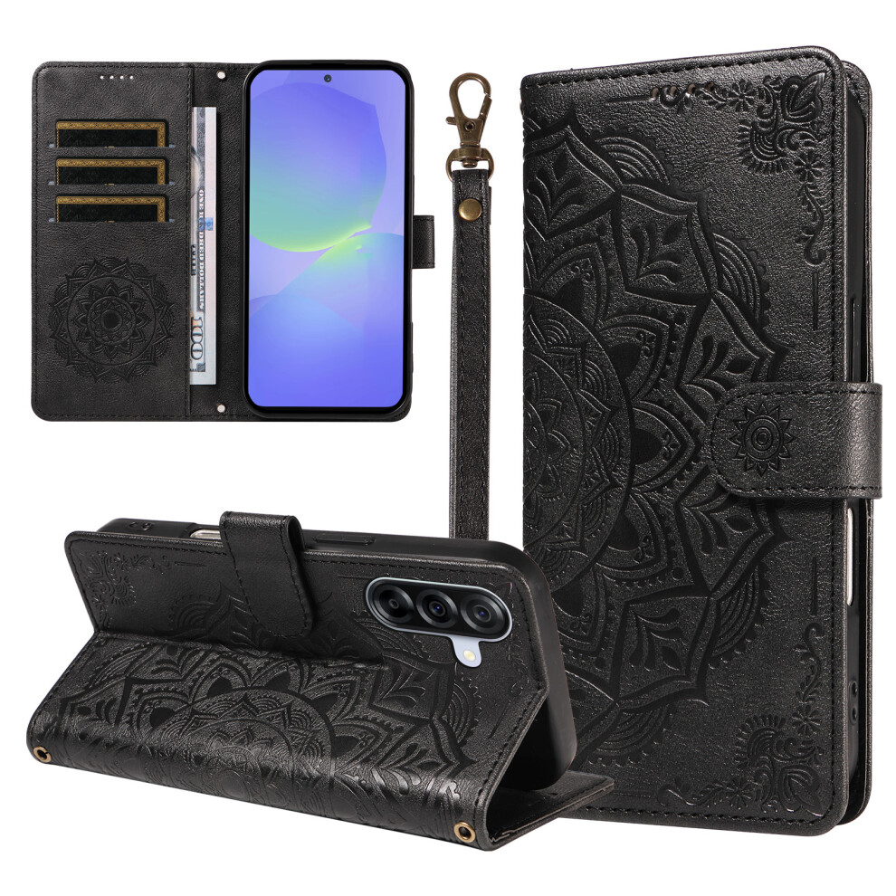 (Black) Phone Cover For Samsung Galaxy A36 5G Wallet Case Embossed Mandala Pattern Pu Leather + Tpu Cover W Black 6914293272553