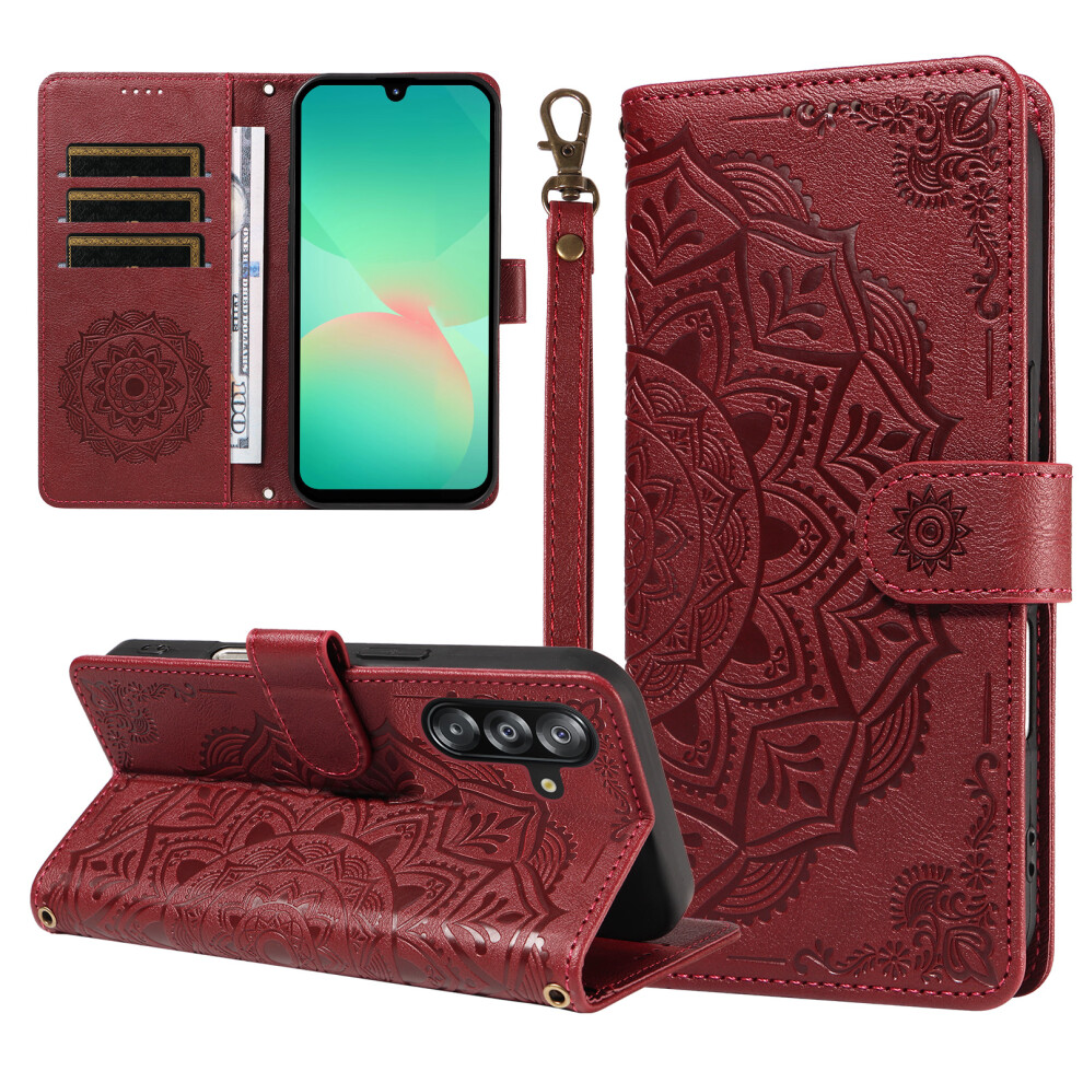 (Wine ) Phone Cover For Samsung Galaxy A16 5G / Galaxy A16 4G / Galaxy A17 5G / Galaxy A26 5G Wallet Case E Red 6914292933752