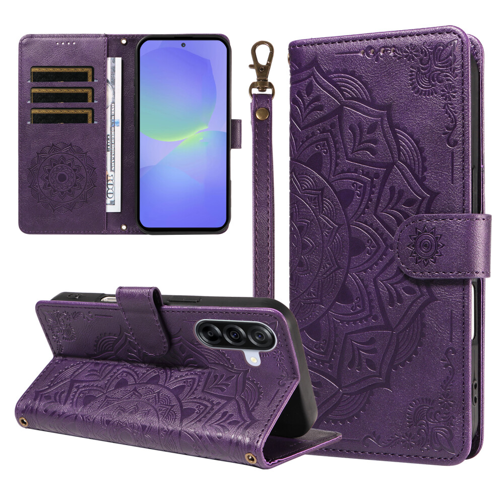 (Purple) Phone Cover For Samsung Galaxy A36 5G Wallet Case Embossed Mandala Pattern Pu Leather + Tpu Cover W Purple 6914291654467