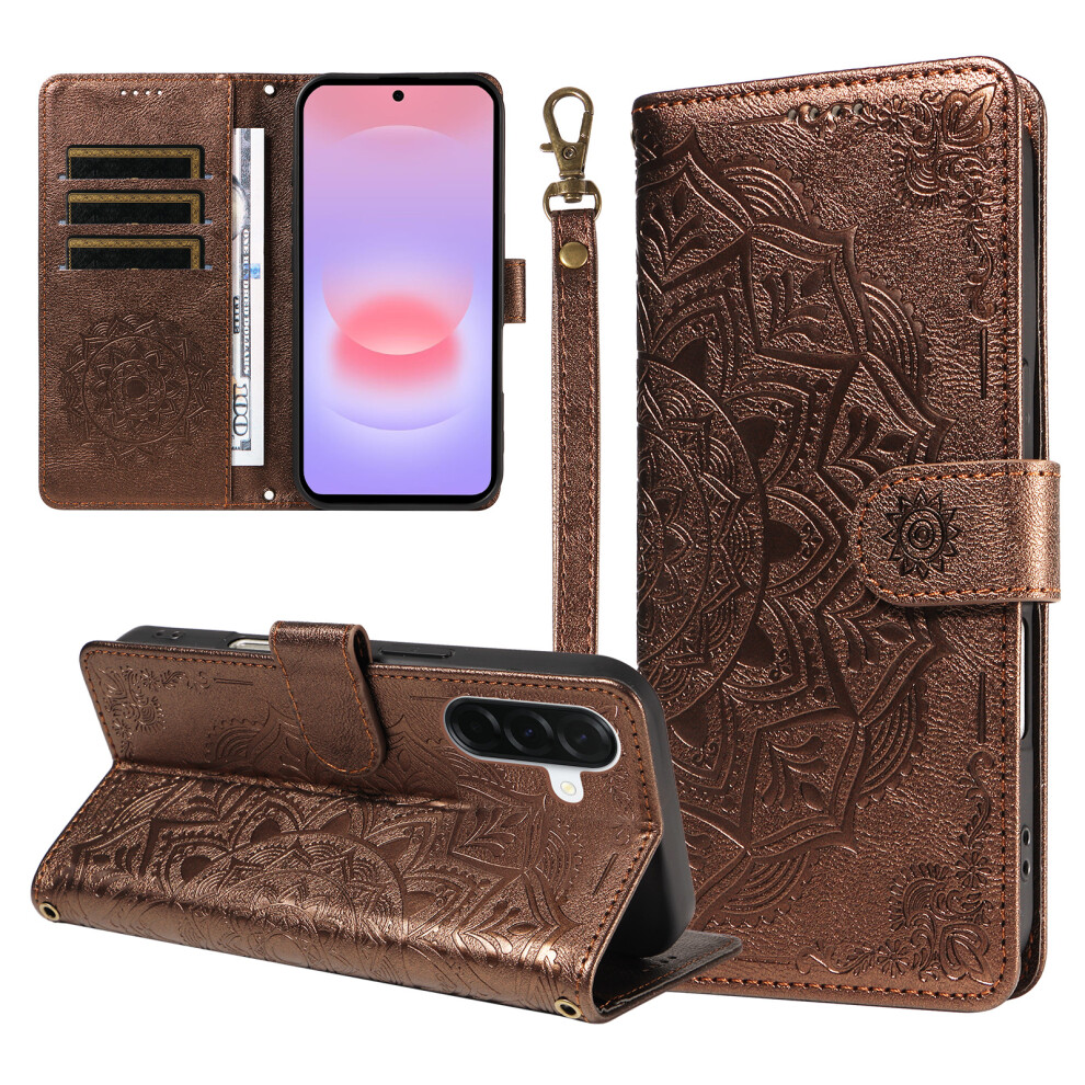 (Brown) Phone Cover For Samsung Galaxy A37 5G Wallet Case Embossed Mandala Pattern Pu Leather + Tpu Cover W Brown 6914293913807