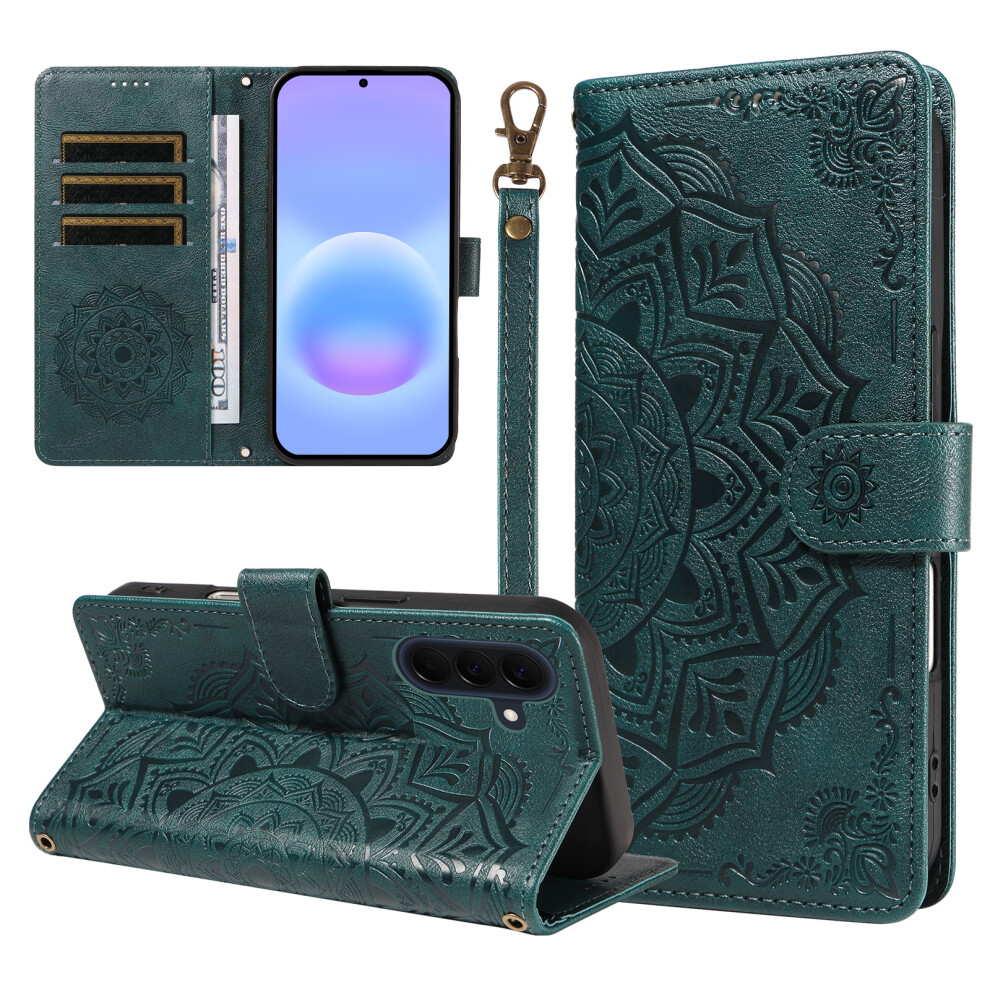 (Green) Phone Cover For Samsung Galaxy A57 5G Wallet Case Embossed Mandala Pattern Pu Leather + Tpu Cover W Green 6914291800277