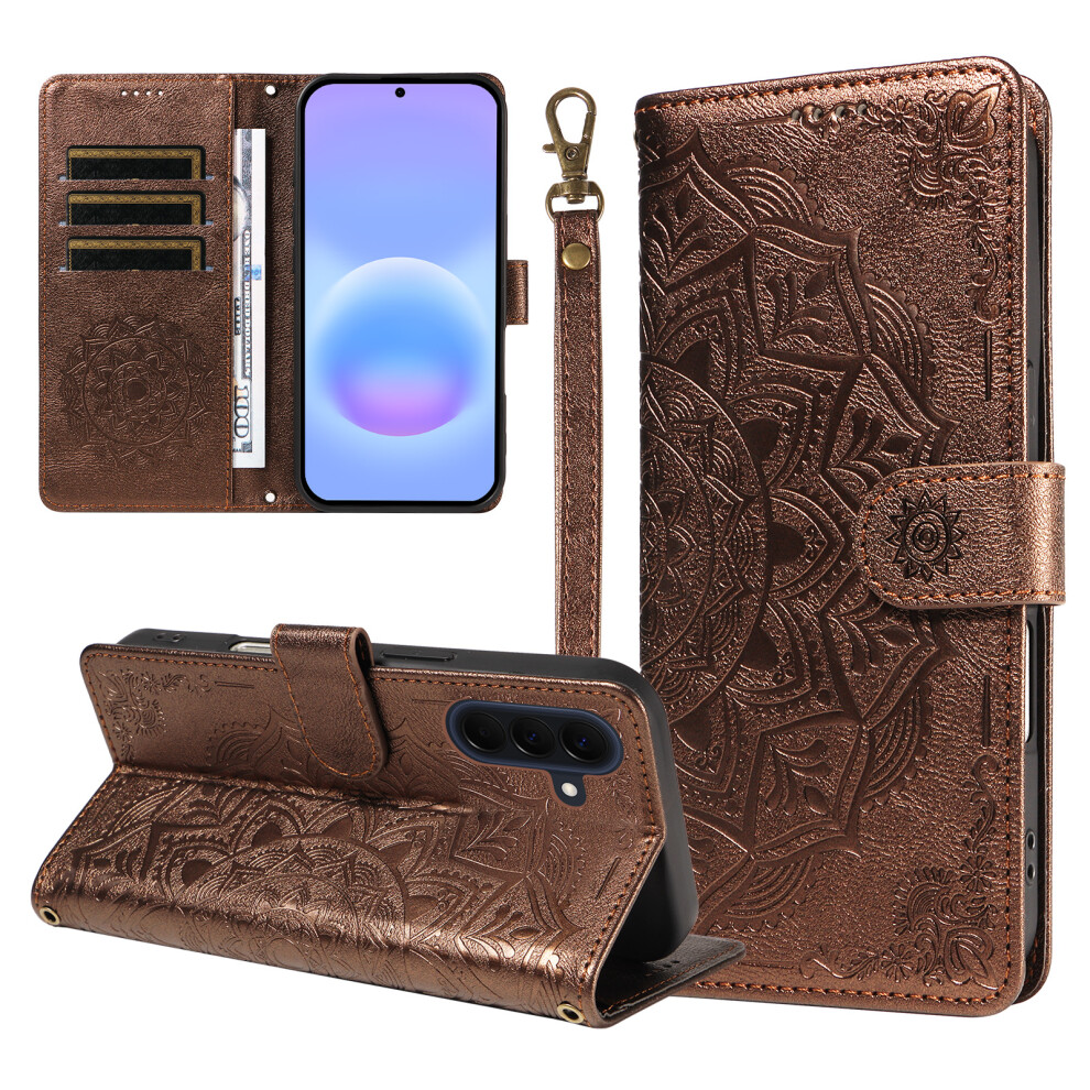 (Brown) Phone Cover For Samsung Galaxy A57 5G Wallet Case Embossed Mandala Pattern Pu Leather + Tpu Cover W Brown 6914295389457