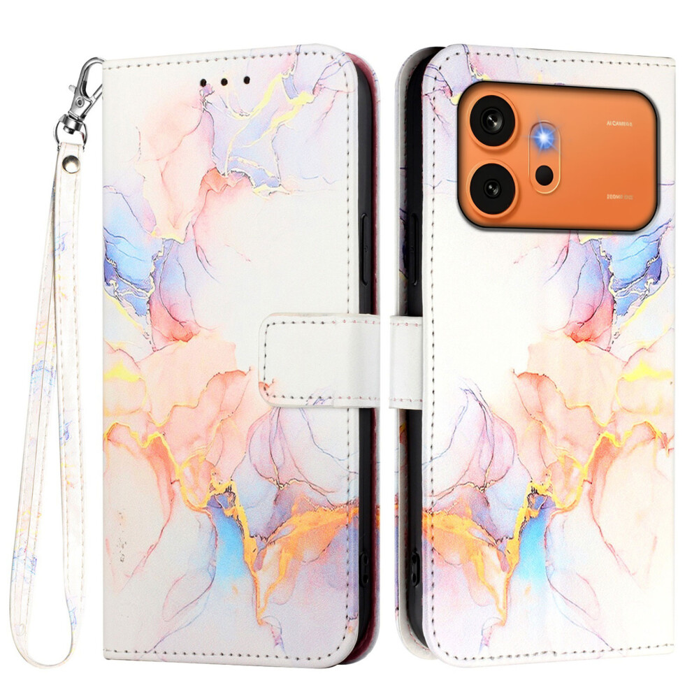 (Milky Way Marble Ls004) Phone Cover For Honor 600 Pro 5G / Honor 600 5G Case With Strap Marble Pattern Leather Phone Cover White 6914296521504