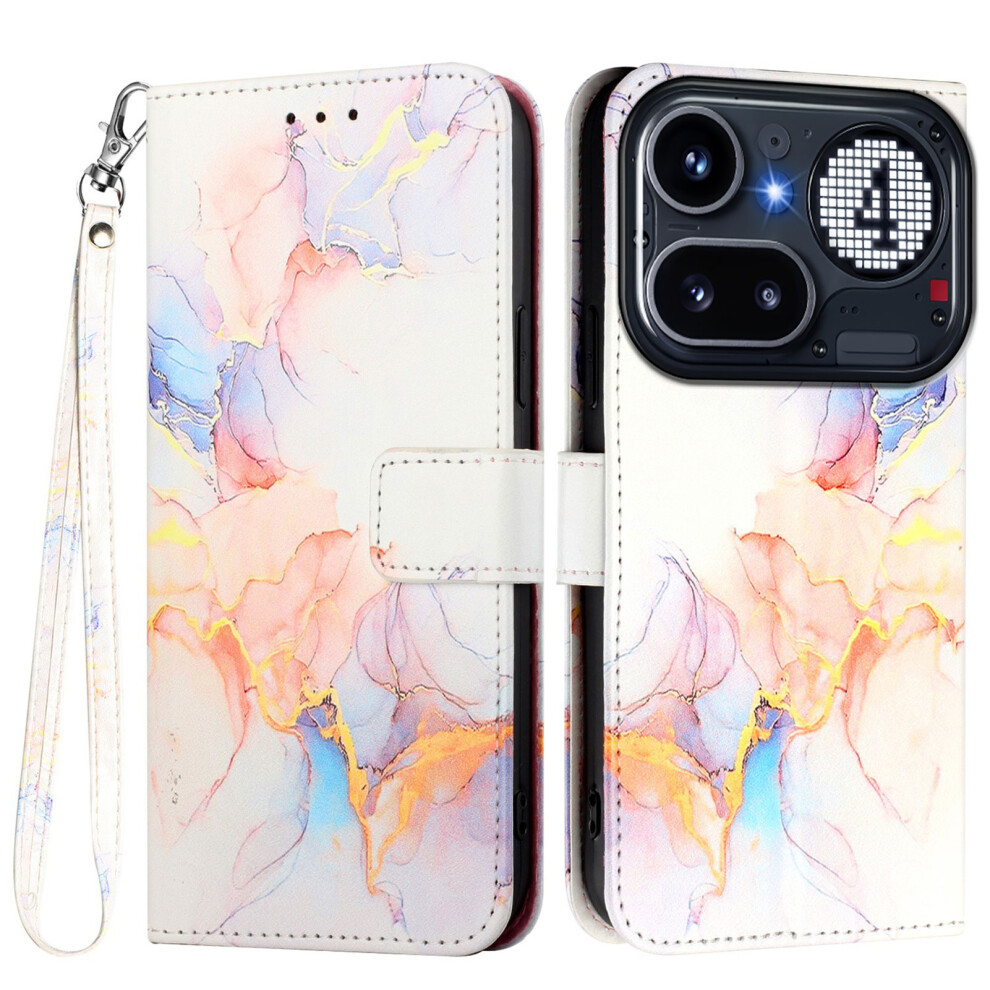 (Milky Way Marble Ls004) Phone Cover For Nothing Phone (4A) Pro Case With Strap Marble Pattern Leather Phone Cover Card Hold White 6914294998674