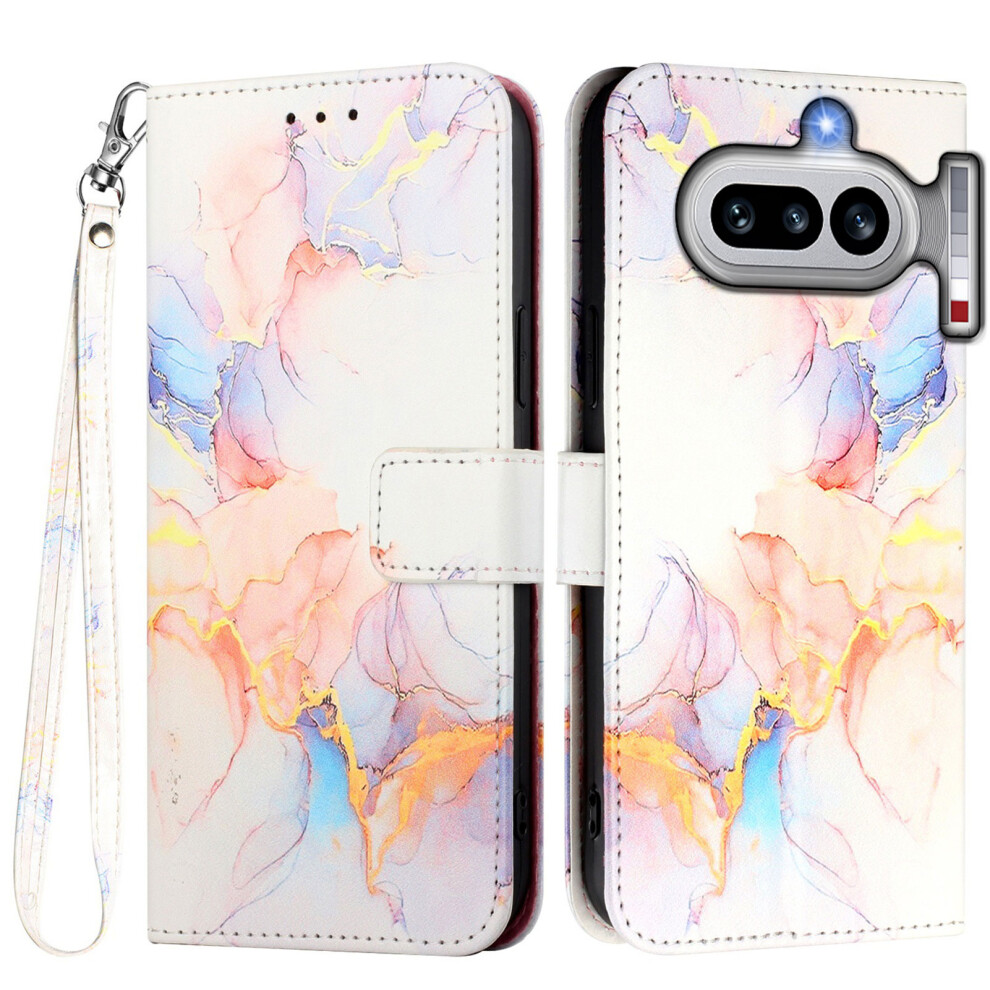 (Milky Way Marble Ls004) Phone Cover For Nothing Phone (4A) Case With Strap Marble Pattern Leather Phone Cover Card Holder White 6914297157863