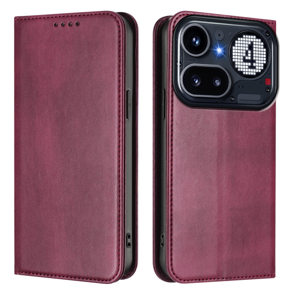 (Wine ) Phone Cover For Nothing Phone (4A) Pro Wallet Cases Retro Texture Rfid Blocking Leather Phone Cover Red 6914298275894